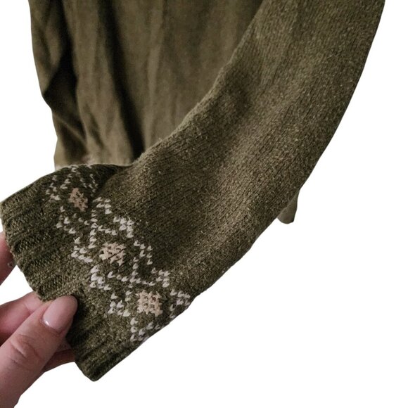 Y2K Fair Isle Fringe Turtleneck Sweater - Olive Green - XL Route 66 - Picture 4 of 6